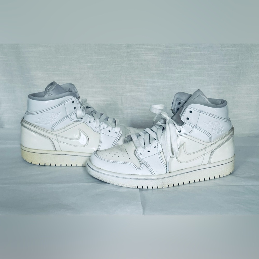 Nike Air Jordan Retro 1 Triple White Patent Leather High-Top Sneakers